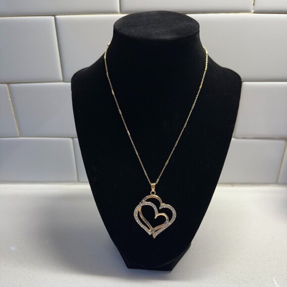 Floating Hearts Gold Tone and Crystal Pendant Necklace - Picture 7 of 7